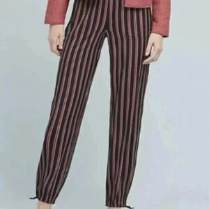 Anthropologie Striped Ankle Tie Cropped Jogger Pant Black Red Size XSP